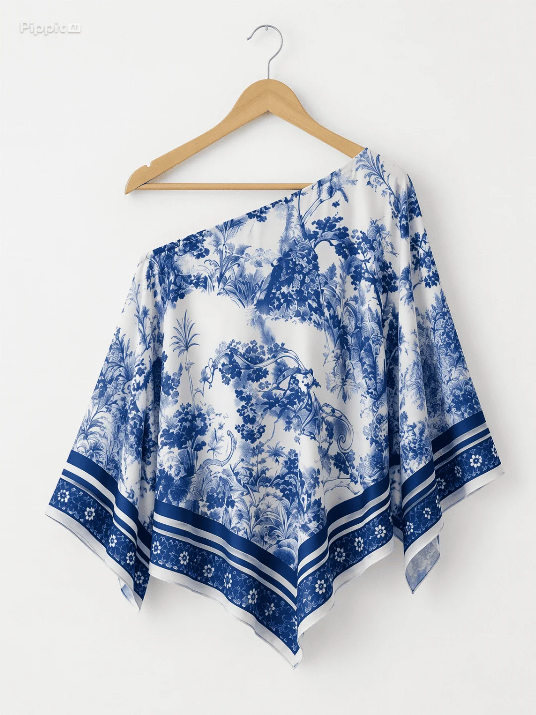 Blusa Assimétrica Estampada Toile de Jouy