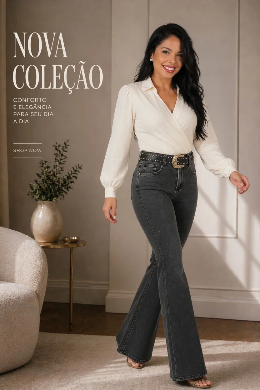 Calça Flare Black Denim – Elegância e Versatilidade