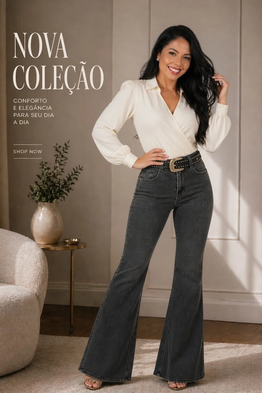 Calça Flare Black Denim – Elegância e Versatilidade