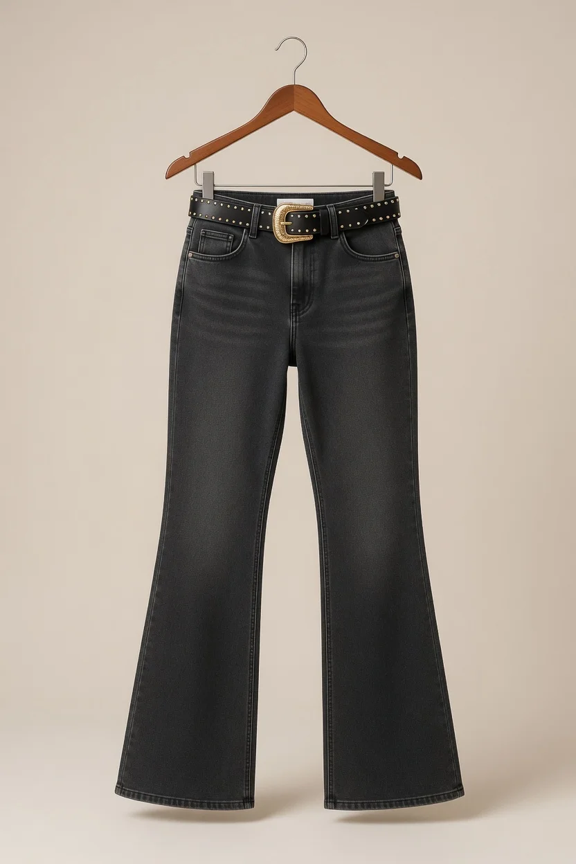 Calça Flare Black Denim – Elegância e Versatilidade
