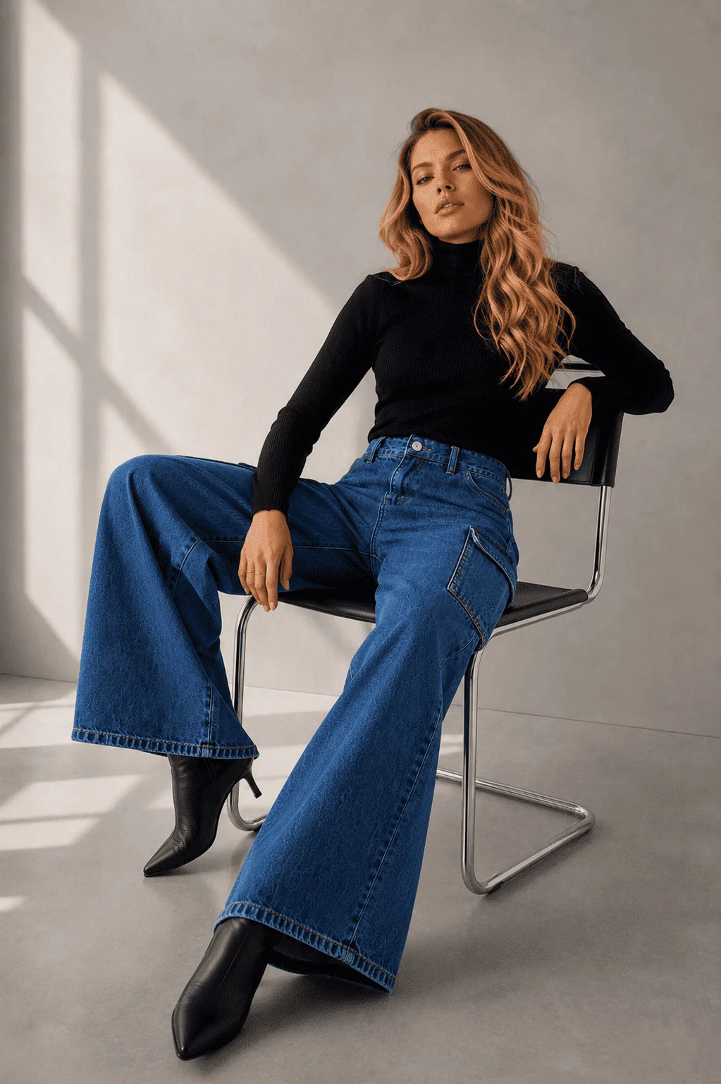 Calça Jeans Wide Leg Cargo Urban