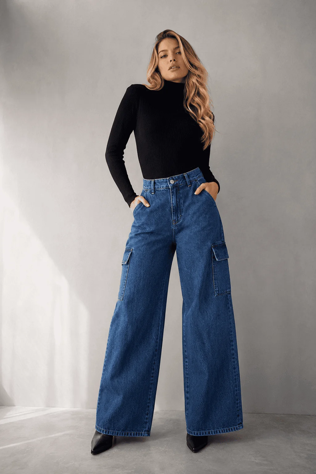 Calça Jeans Wide Leg Cargo Urban