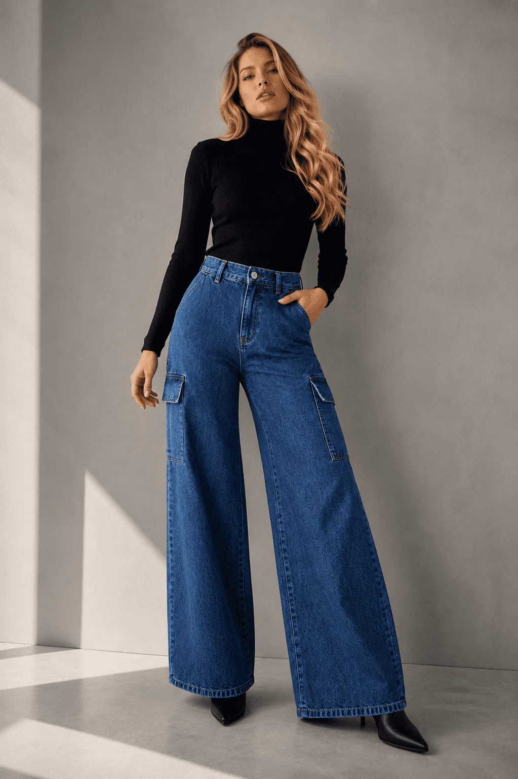 Calça Jeans Wide Leg Cargo Urban