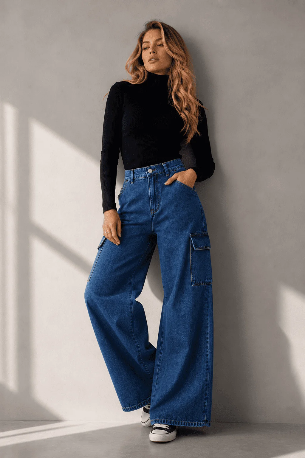 Calça Jeans Wide Leg Cargo Urban