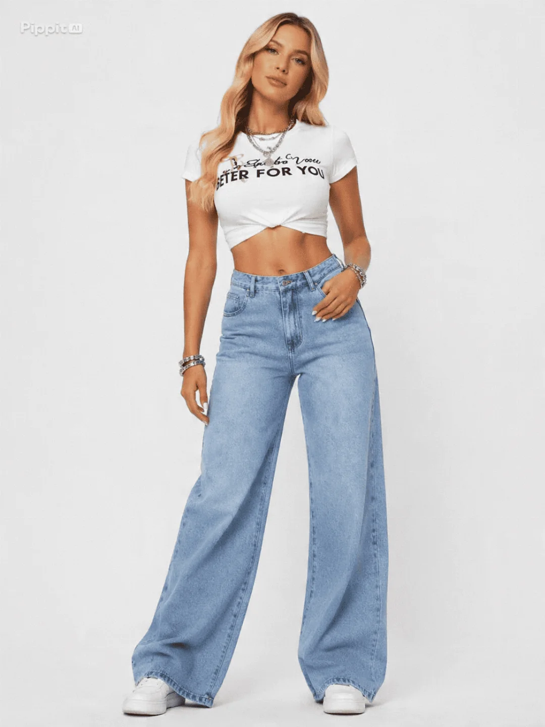 Calça Jeans Wide Leg de Lavagem Clara