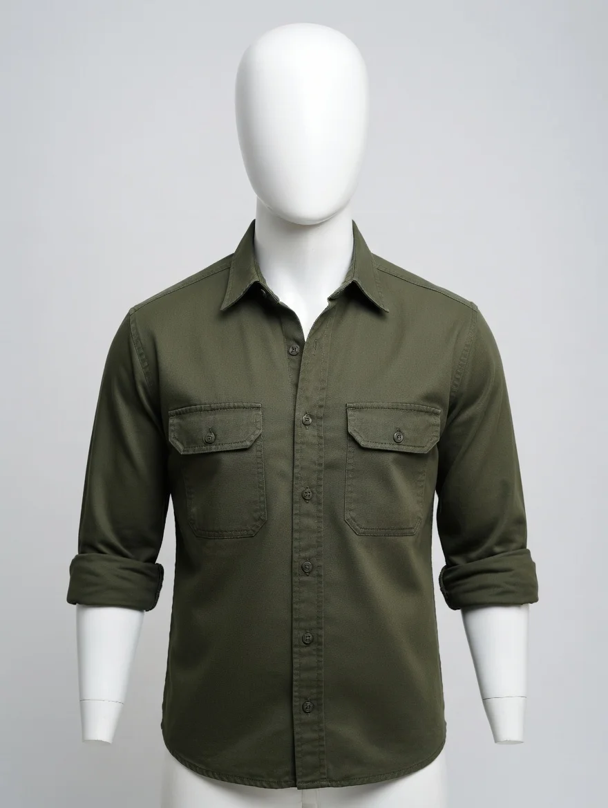 Camisa Militar Sarja Premium – Verde Oliva