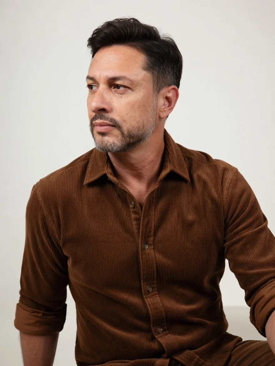 Camisa Social em Veludo Cotelê Premium – Caramelo