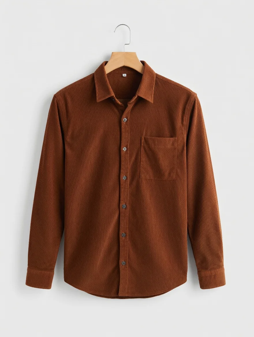 Camisa Social em Veludo Cotelê Premium – Caramelo