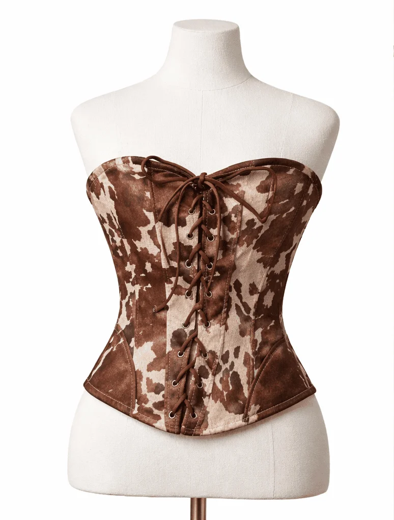 Conjunto Western Glam: Corselet Cowprint & Calça de Couro Eco