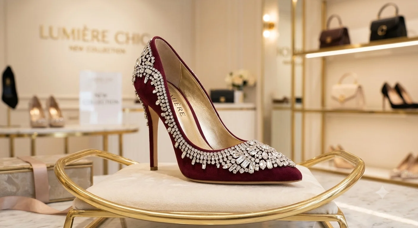Scarpin Feminino Premium Bordô com Cristais – Ruby Royale