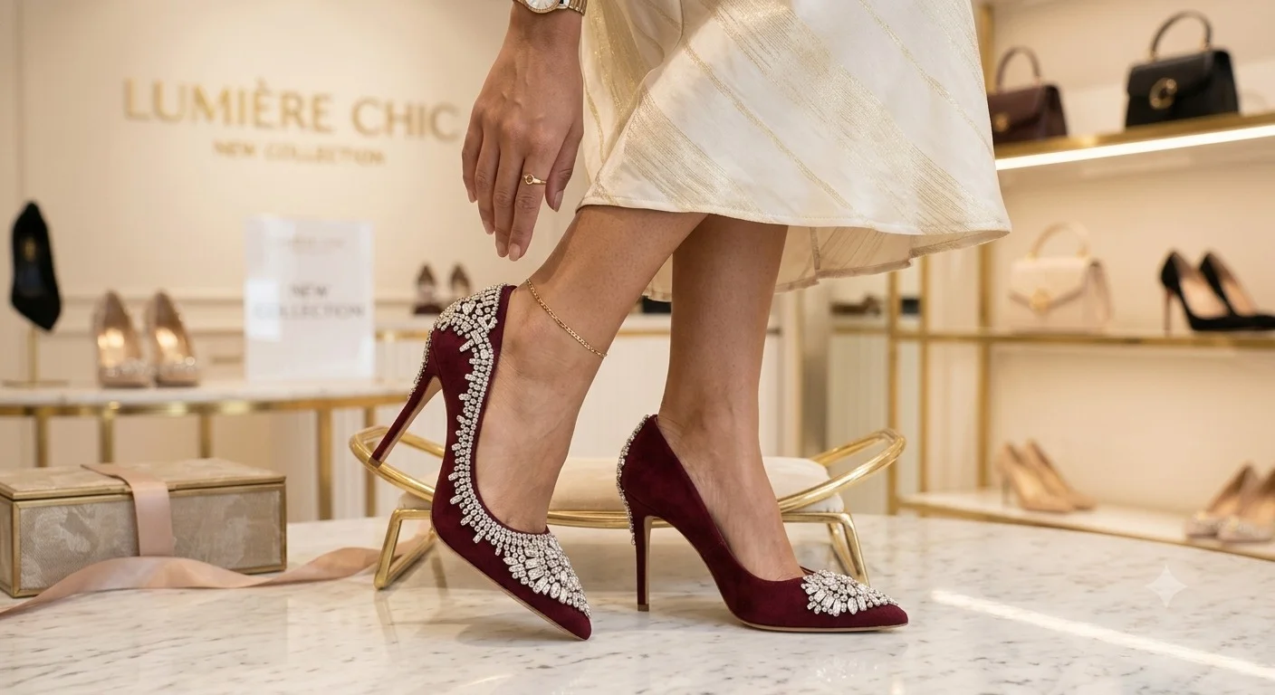 Scarpin Feminino Premium Bordô com Cristais – Ruby Royale