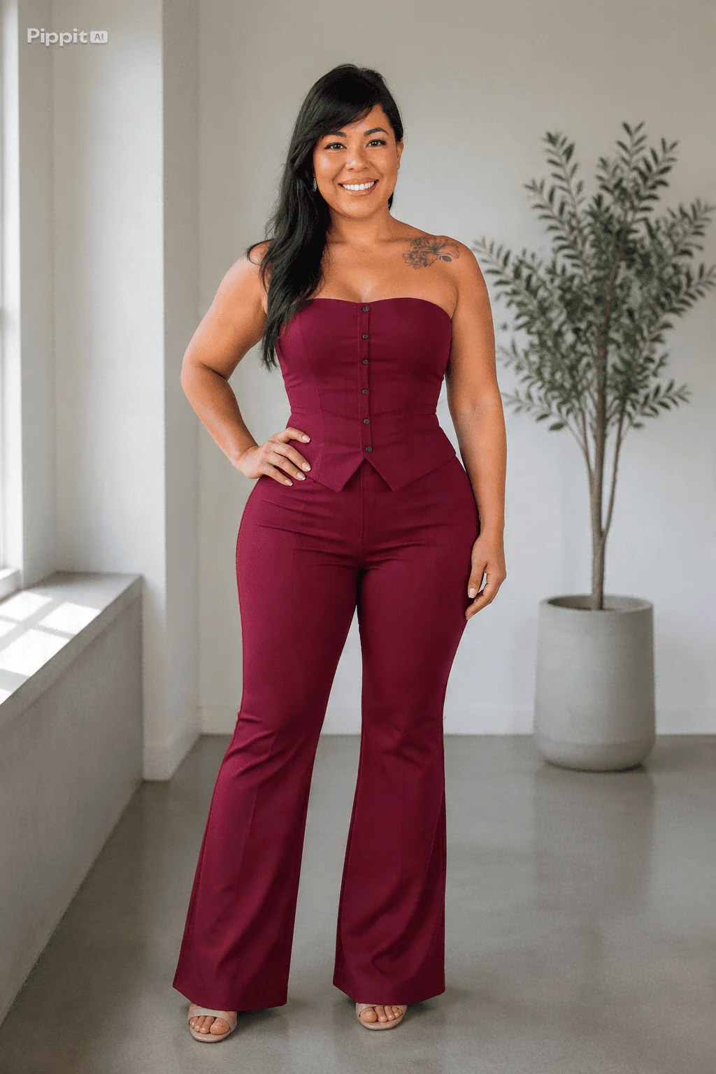 Top Corset Estruturado e calça  Marsala