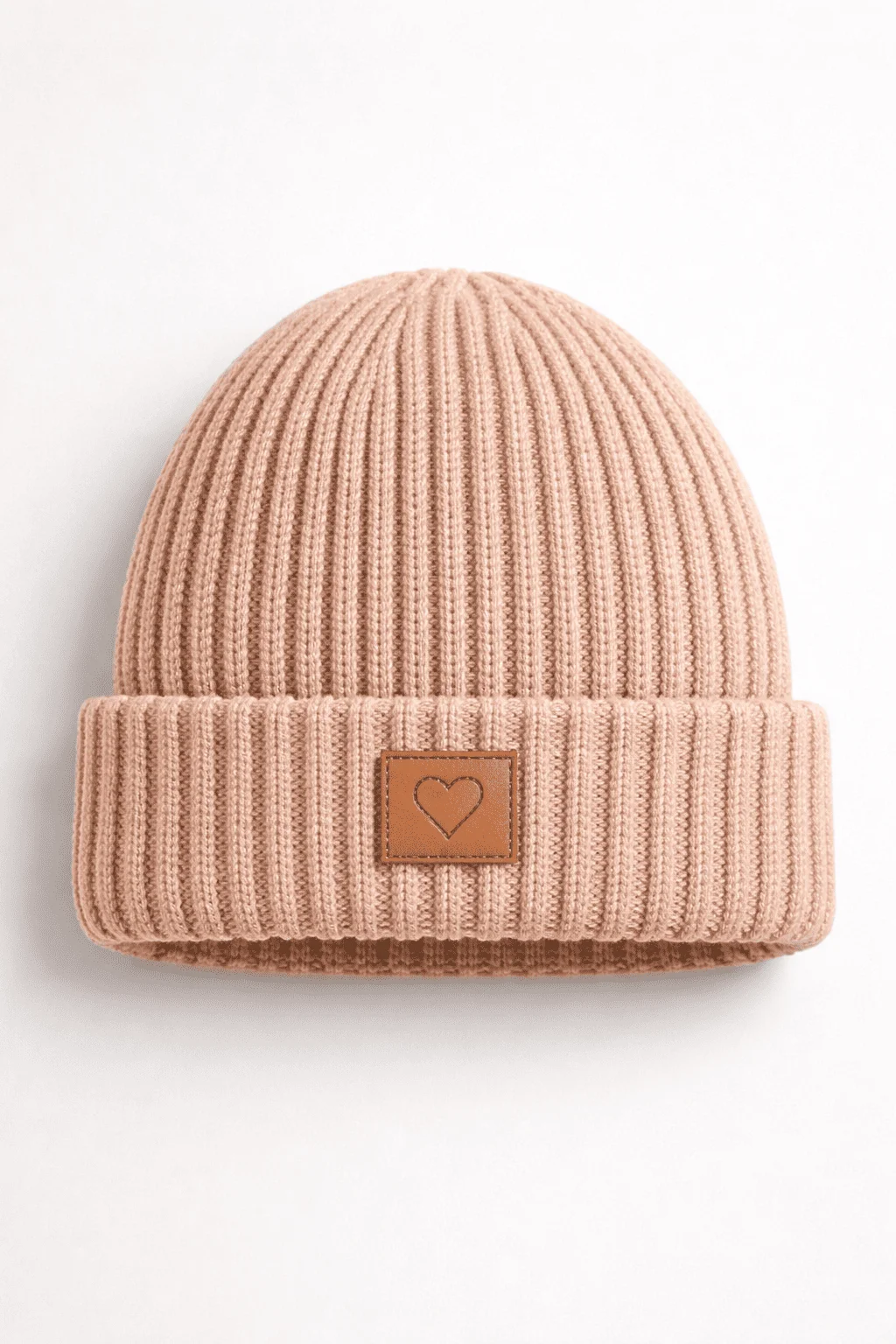 Touca de Tricô Ribana com Patch de Coração – Rosa Pastel