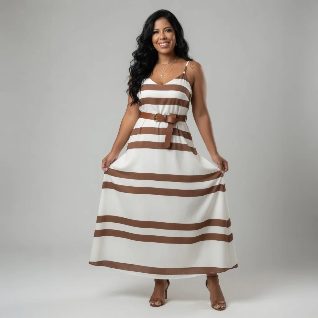 Vestido Longo Érika – Listrado Terracota