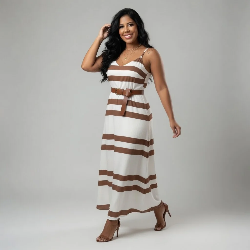 Vestido Longo Érika – Listrado Terracota